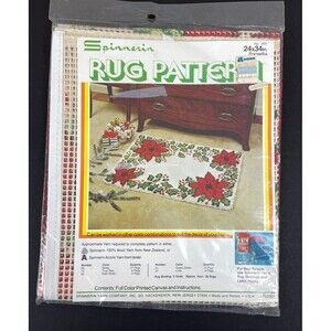 Vintage Spinnerin Rug Pattern Poinsettia Printed Canvas 24" x 34" New Sealed